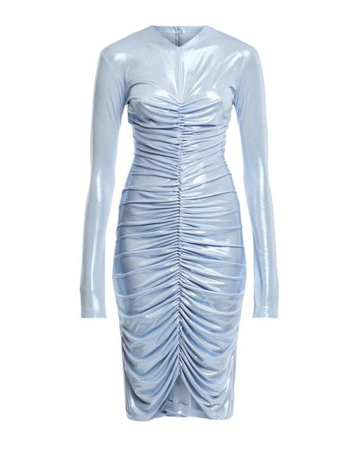 Norma Kamali Blue Women's V-neck Shirred Front Dress