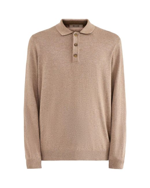 Only & Sons Natural Loui Long Sleeve Polo Shirt for men