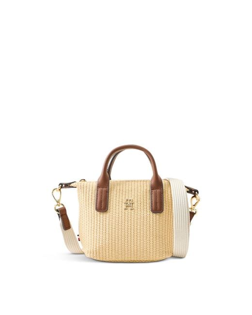 Tommy Hilfiger Natural Popette Mini Raffia Tote Bag Tan
