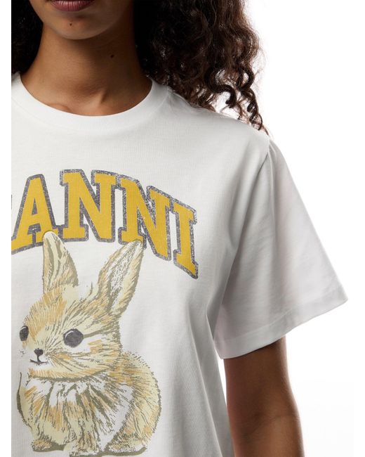 Ganni White Basic Jersey Bunny Relaxed T-Shirt