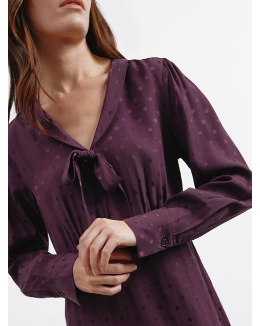 Albaray Purple Jaquard Spot Bow Dress