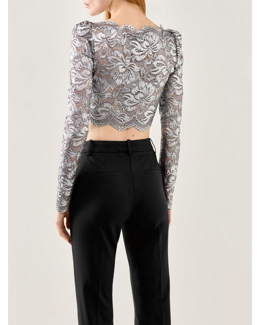 Rabanne Gray Haut Stretch Lace Top Off Shoulder
