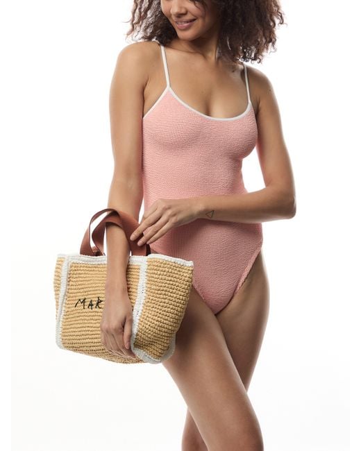 Hunza G Pink Women's Pamela Swim Contrast Peach Swimsuit