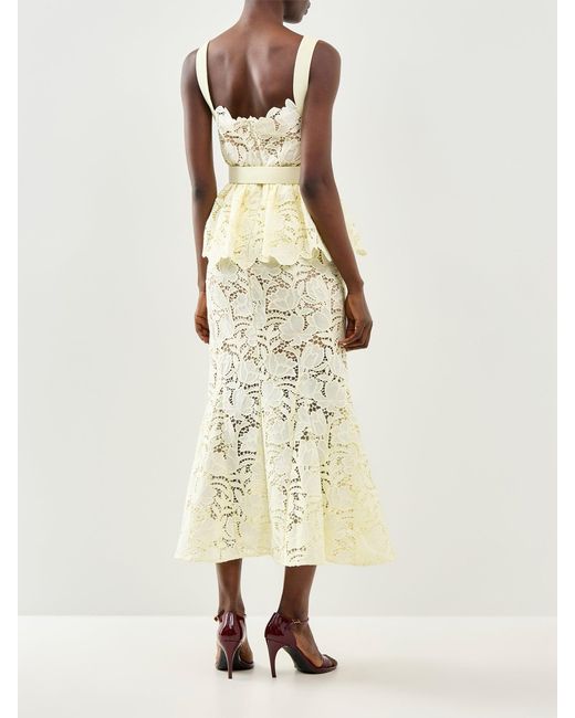 Self-Portrait White Lace Peplum Midi Dress