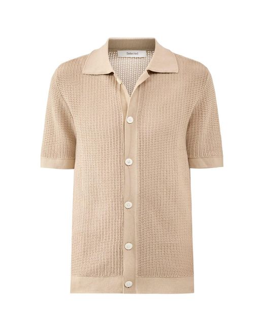 SELECTED Natural Shane Open Structure Polo Cardigan for men