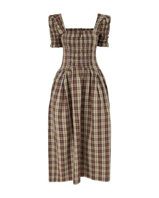 Damson Madder Brown Emmy Shirred Check Midi Dress