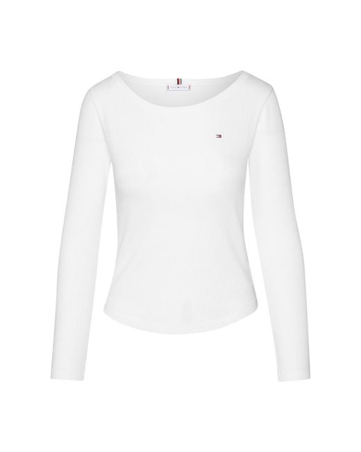 Tommy Hilfiger White Boat Neck Slim Long Sleeve T-Shirt