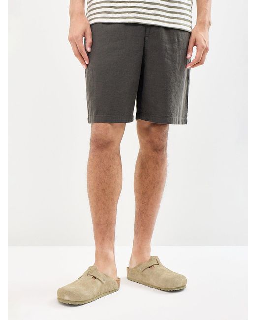 SELECTED Gray Harvey Regular Fit Linen Blend Shorts for men