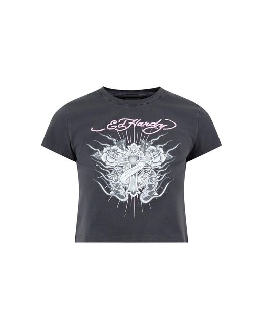 Ed Hardy Blue Vintage Burning Cross Baby Graphic T-Shirt