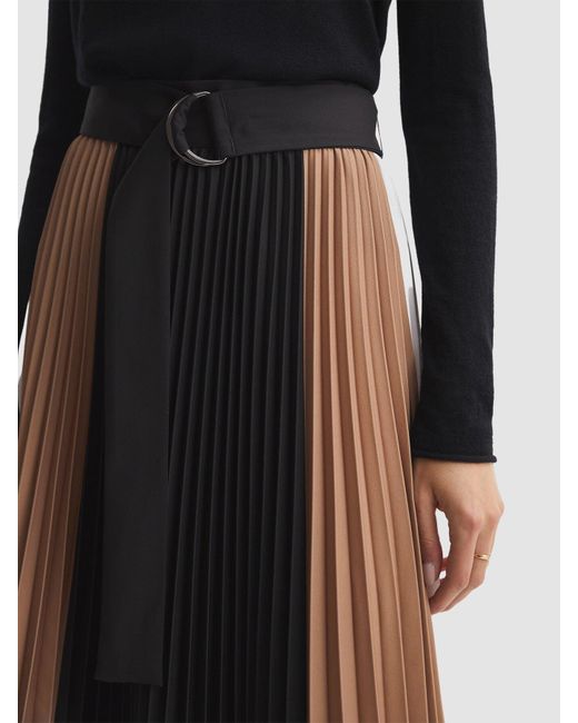 Reiss Black Ava High Rise Pleated Midi Skirt