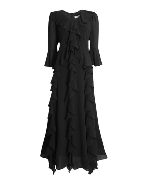 James Lakeland Black Women's V-neck Chiffon Ruffle Dress