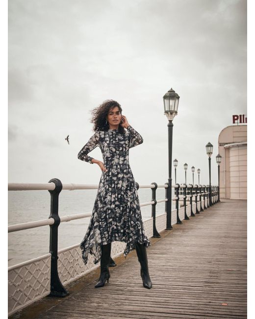 knee length dresses for ladies Grey Leopard Print Mesh Midi Dress  Mint Velvet