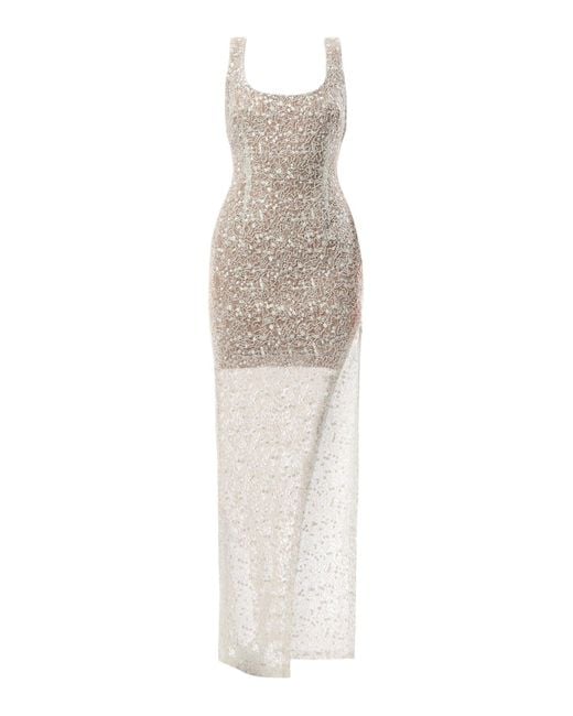 Nadine Merabi White Louisa Split Sequin Dress