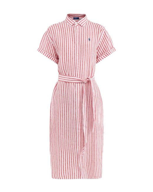 Polo Ralph Lauren Pink Midi Stripe Ss Shirt Dress