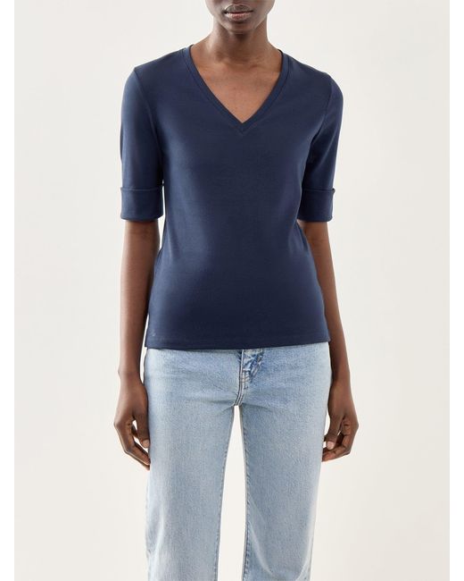 Ralph Lauren Blue V Judy Elbow Sleeve Knit
