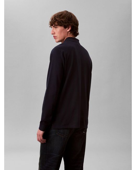 Calvin Klein Blue Long Sleeve Piqué Polo Shirt for men