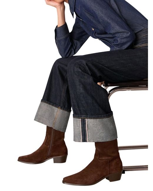 Whistles Brown Suede Block Heel Clean Western Ankle Boots