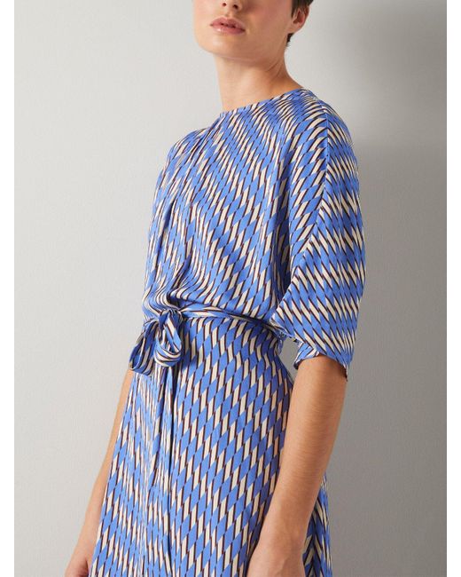 L.K.Bennett Blue Anni Geometric Print Handkerchief Hem Dress