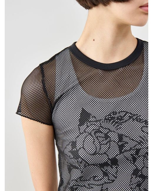 Ed Hardy Gray Double Layer Climbing Rose Mesh T-Shirt