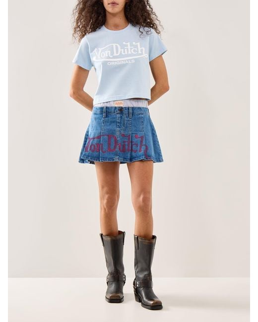 Von Dutch Blue Patchwork Logo Mini Skirt