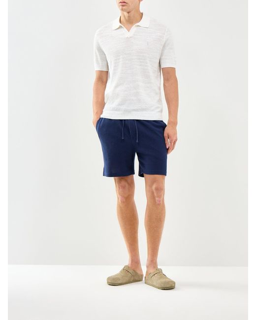 Polo Ralph Lauren Blue Open Collar Linen Mix Polo for men