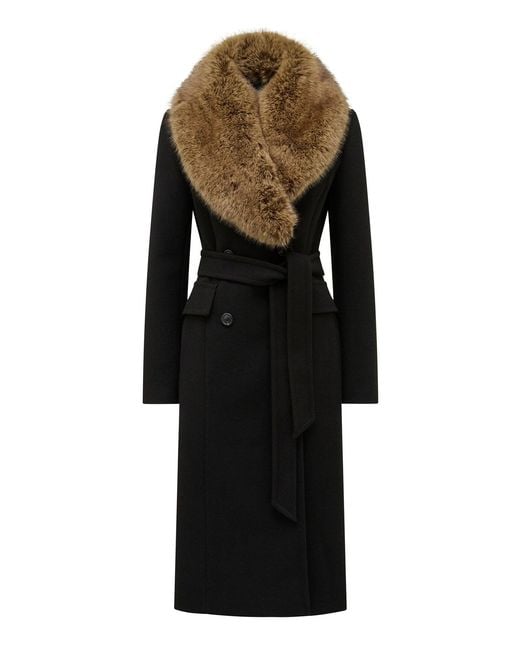 Forever New Black Chelsea Double Breasted Fur Collar Coat