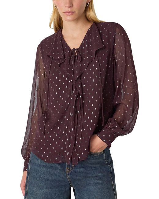 Whistles Purple Metallic Dobby Frill Blouse, Chiffon