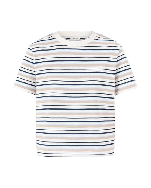 SELECTED Blue Essential Striped Boxy T-Shirt