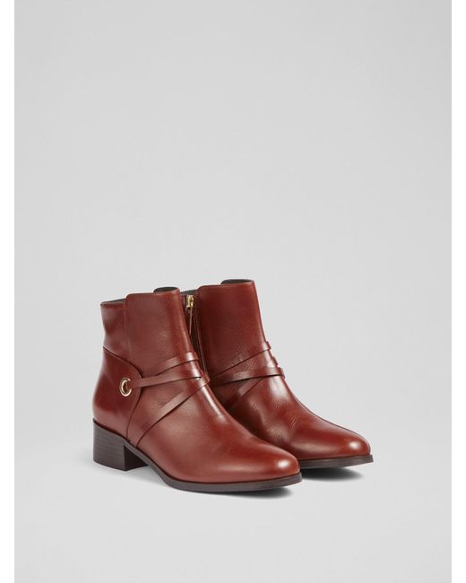 L.K.Bennett Red Alba Tan Strap Detail Ankle Boots