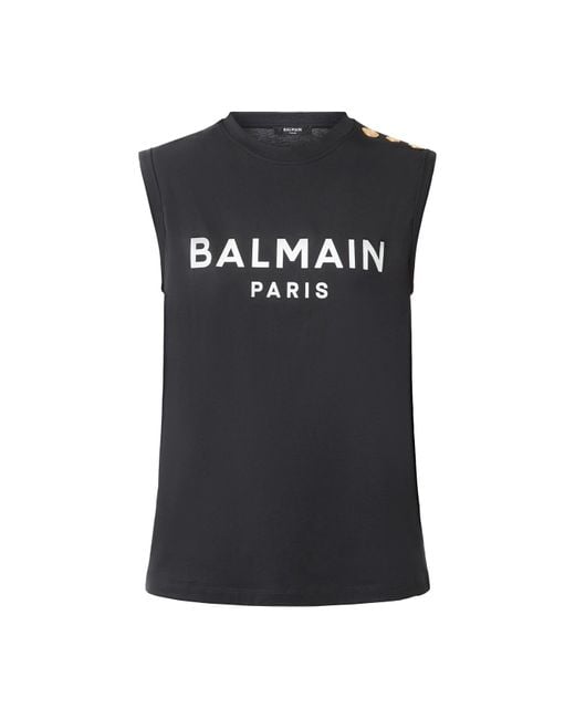 Balmain Black Women's Button-embellished Logo Tank Top