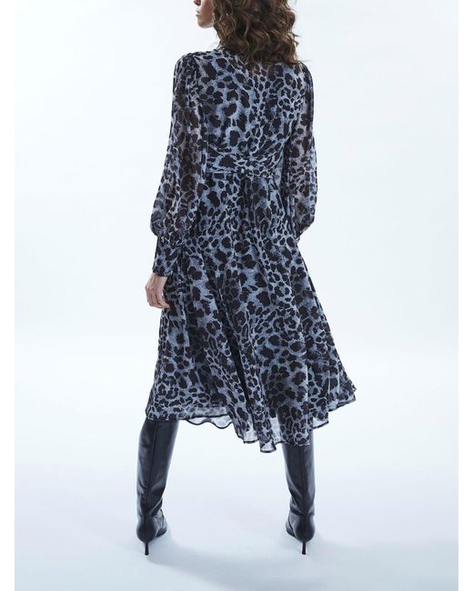 James Lakeland Blue Leopard Print Midi Ruffle Dress
