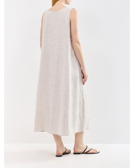 Eileen Fisher White Scoop Neck Midi Dress
