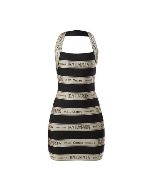 Balmain Black Halterneck Dress With Ribbon Motif