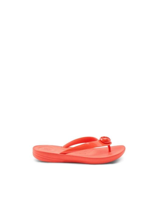 Fitflop Red Iqushion Glossy-Button Flip-Flops