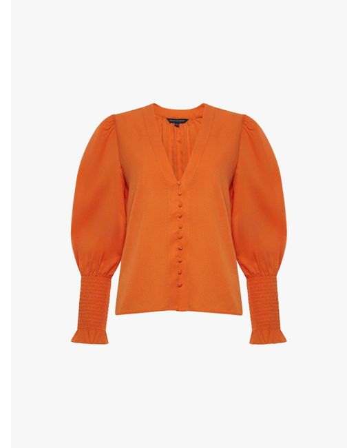 French Connection Orange Women's Crepe V Neck Blouse