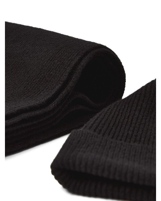 Lacoste Black Logo Beanie And Scarf Set for men