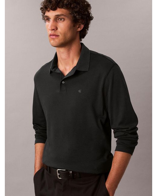 Calvin Klein Black Long Sleeve Polo Shirt for men