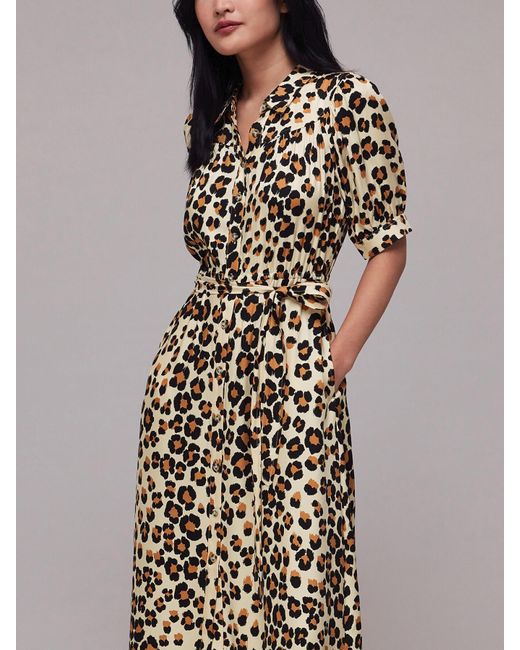 Whistles Multicolor Leopard-print Tied-waist Woven Shirt Midi Dress
