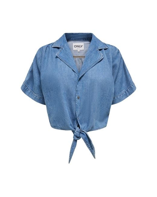 ONLY Blue Paula Short Sleeve Tie Denim Shirt
