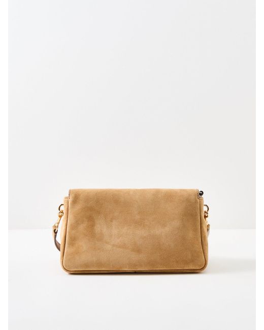 Tory Burch Natural Charlie Suede Small Shoulder Bag Tan