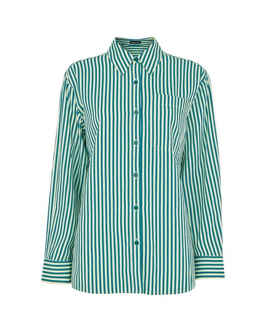 Whistles Green Women's Stripe Linen Blend Shirt