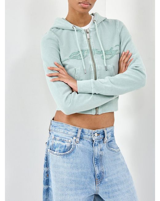 Ed Hardy Blue Applique Back Tattoo Cropped Hoodie