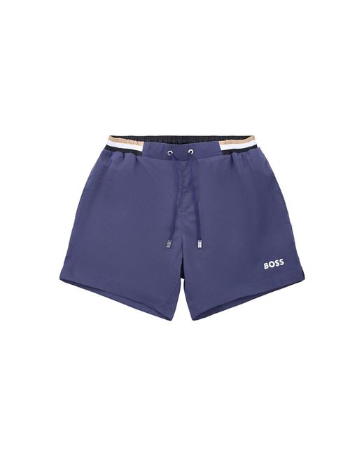 Boss Blue Isle Stripe Waistband Swim Shorts for men