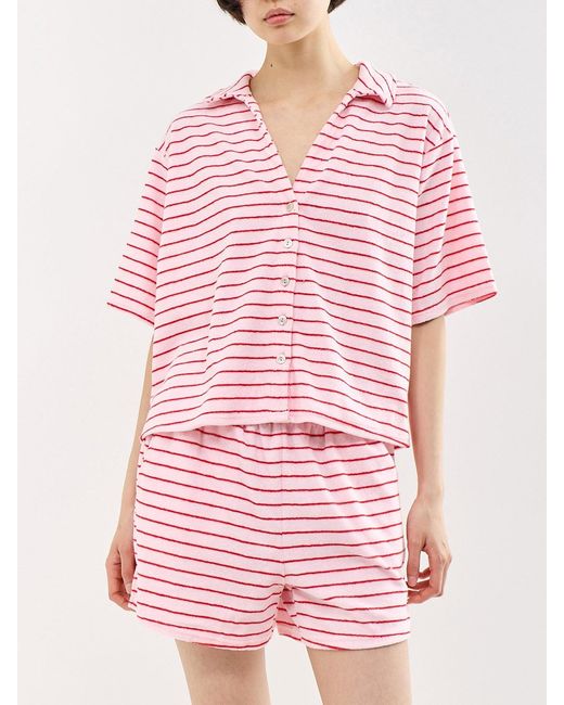 Pieces Pink Kay Frotte Short Sleeve Shirt Multi