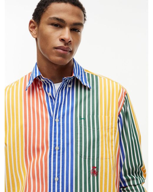 Tommy Hilfiger Blue Relaxed Fit Multicolour Stripe Poplin Shirt for men