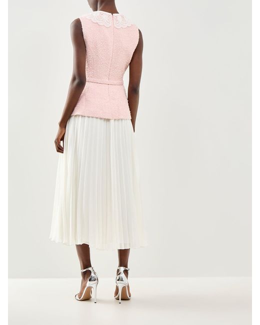 Self-Portrait White Boucle Lace Collar Midi Dress