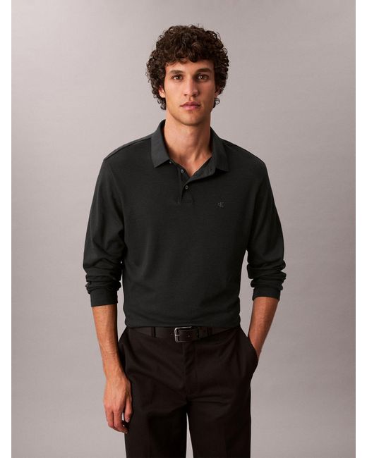 Calvin Klein Black Long Sleeve Polo Shirt for men