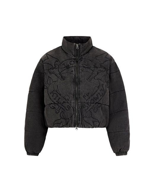 Ed Hardy Black Love Kills Quilted Puffer Jacket