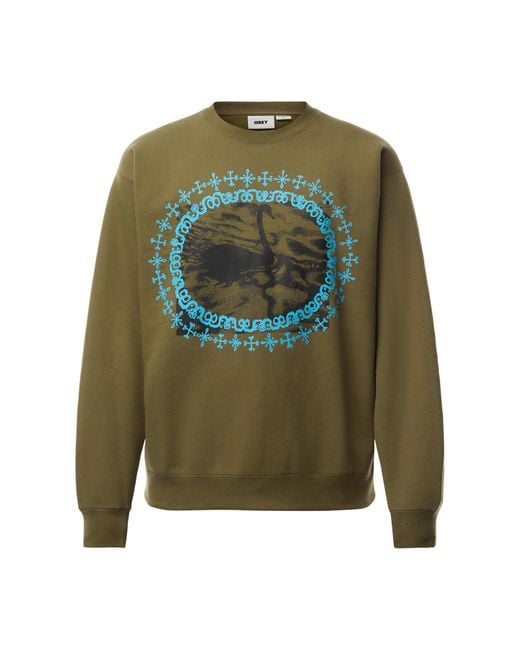 Obey Green Men's Mystic Powers Box Fit Fleece Sweatshirt for men