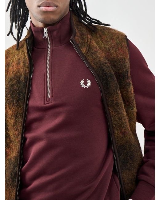 Fred Perry Red Half Zip Sweatshirt Burgundy for men